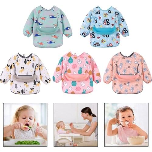 Waterproof Baby Cartoon Bibs Kids Adjustable Long Sleeve Painting Apron Infant Feeding Smock Burp Cloth