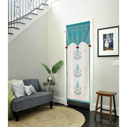 Green Hanging Door Curtain Linen Kitchen Bedroom Bathroom Decorative Flower Partition Curtains Printed