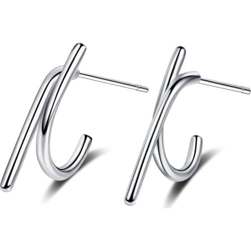 Dreamhonor 925 Sterling Silver Simple Fashion Geometry Stud Earrings Women Exquisite Girlfriend Jewelry Accessories