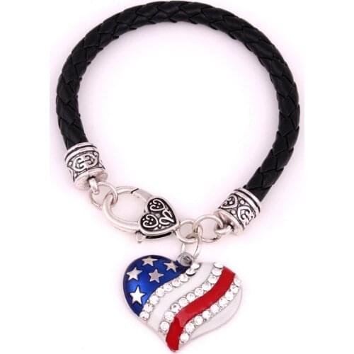 Women Men Bracelet Patriot Pattern Sporty Style Bangle Heart Shape With Sparkling Crystals Design Zinc Alloy Dropshipping
