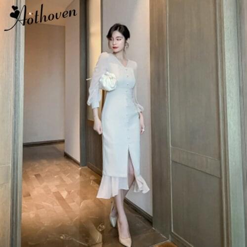 Vintage Elegant Chiffon Patchwork Dress V Neck Long Lantern Sleeve Party Evening Dress 2020 Spring High-end Women Dress Vestidos