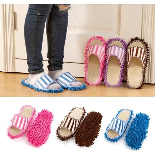 1 Pair Dust Mops Slipper Lazy Cleaning Floor Cleaning Slipper Striped Printed Foot Sock Shoe Cover Mop Slippers Machine washable