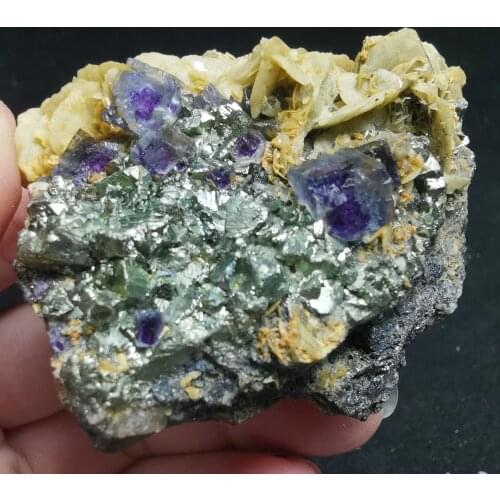 101.7gNatural rare chalcopyrite, mica, violet fluorite cluster mineral specimen stone and CRYSTAL HEALING CRYSTAL QUARTZ GEM