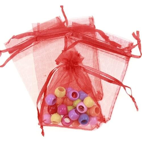 11*16cm 100pcs Red Gift Bags For Jewelry/wedding/christmas/birthday Yarn Bag With Handles Packaging Organza Bags