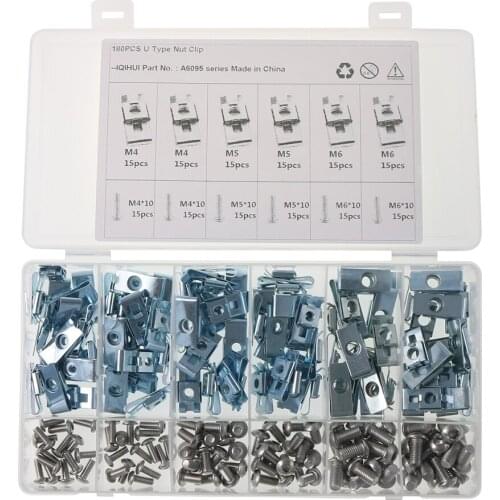 Carbon Steel 180pcs Clip M4 M5 M6 Mounting Fastener Clip Screw Combination Kit U-shaped Chimney Nut Automotive Interior Tool