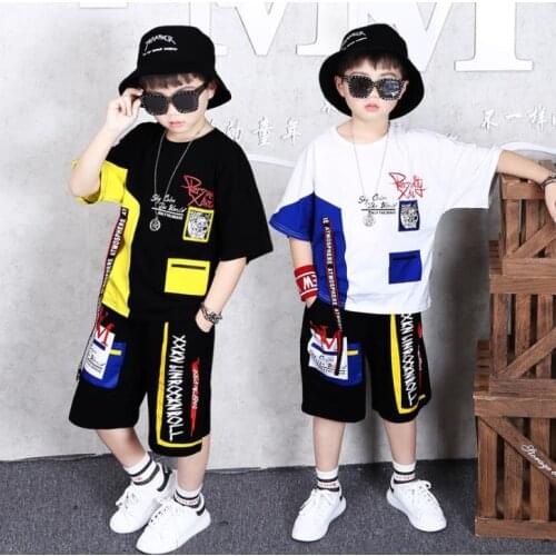 2019 Chilren Boys Girls clothes suit Summer Cotton T-shirts Shorts hip-hop dance Costumes vetement garcon For 6 8 10 12 14 Years