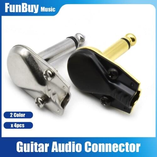 4pcs 6.35mm Right Angle Mono Guitar Plug 90 Degree Elbow 6.5mm Jack Audio Microphone Amplifier Connector Drop Shipping