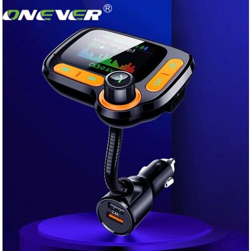 Onever FM Transmitter Bluetooth 5.0 Car Modulator 1.77inch Color Screen MP3 Player Car Kit Hands-Free Dual USB Fast Charger New