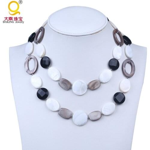 Free shipping summer style oblate rectangle oval hollow shape shell beads necklace long necklace