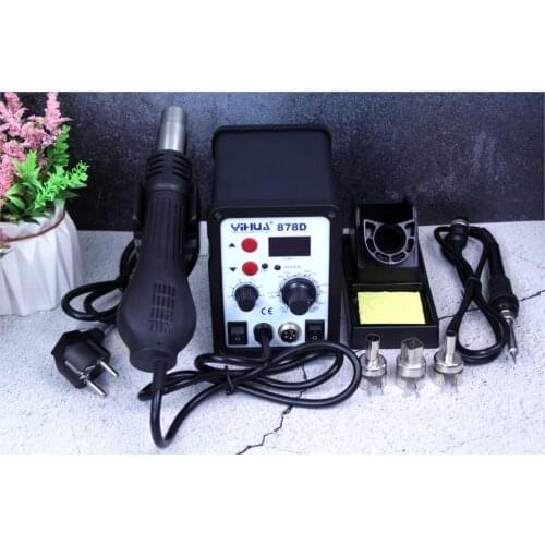 Free Shipping 220V 110V Optional YIHUA 878D Hot Air Gun Soldering Station With 907A Soldering Iron Station