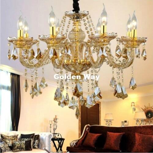 Free Shipping Modern Golden European Candle Crystal Chandeliers Bedroom Living Dining Room Modern E14 Chandelier Home Decoration