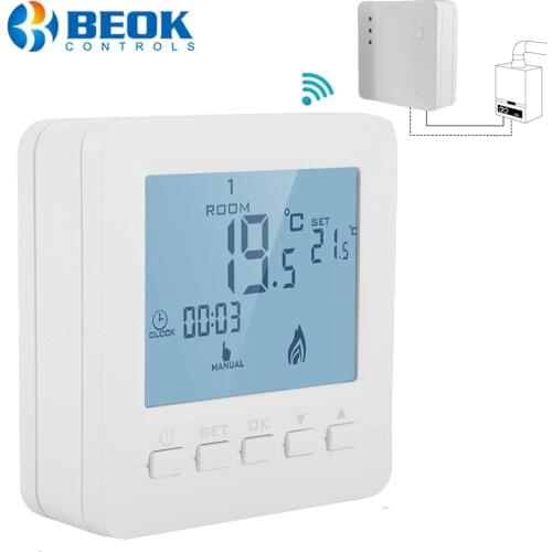 Beok RF Wireless Thermostat For Gas Boiler Room Heating Smart Programmable Temperature Controller Kit Battery Powerd