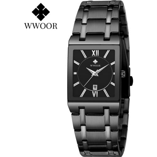 Fashion Full Black Watch Man 2021 WWOOR Top Brand Luxury Mens Quartz Wristwatches Square Waterproof Sport Business Reloj Hombre