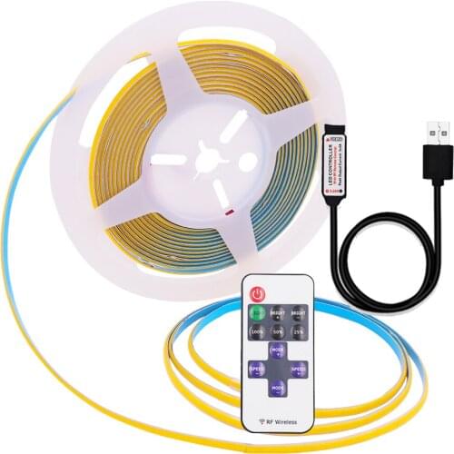 Dimmerable COB LED Strip DC 5V With Remote 320 LEDs High Density RA90 Flexible Tape Ribbon USB COB LED Lights