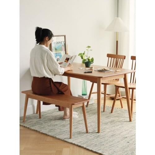 Long stool solid wood bench Japanese-style rectangular log color white oak cherry wood Nordic dining table and stool