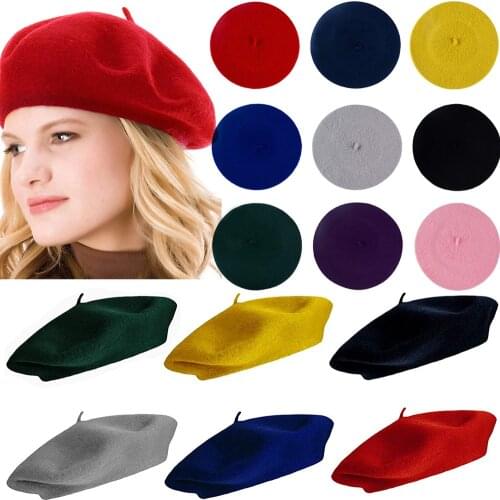 France Beret Hat Painter Flat Cap Women Vintage Wool Berets Hat Solid Color Bonnet Caps Casquette Female Warm Winter Cap