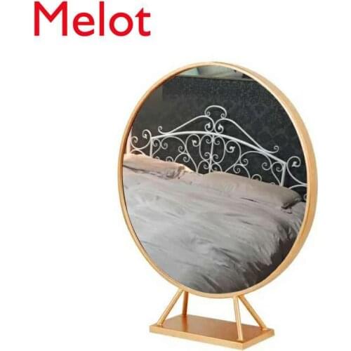 Customized Luxury European Creative Golden, round Dressing Table Mirror Bedroom Wall-Mounted Mirror Decoration Domestic