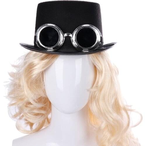 Victorian Steampunk Gothic Top Hat with Detachable Goggles Bowler Jazz Cap Halloween Cosplay Carnival Costume Accessory