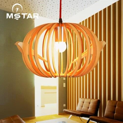 Chinese Wooden Pumpkin Pendant Light Weaving Art Bedroom Study Corridor Balcony Lamp hanglamp