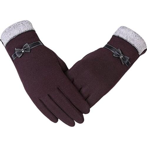 Classic Womens Fashion Winter Outdoor Sport Warm Gloves Mittens Eldiven Solid Plus Velvet Warm Bow Gloves