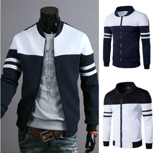 Brand New Mens Sweatshirt Ribbon Decorative Stitching Coat Mens Jacket Casual Zipper Outdoor Hoodies Sweatshirt Tops