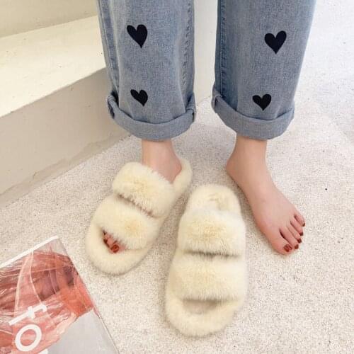 2021 New Winter Womens Slippers Fur All-match Comfortable Furry Slippers Womens Warm Flat-bottomed Open Toe Slippers