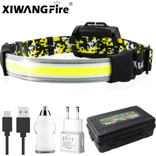 Original New Product COB Headband Light USB Rechargeable Built-in Battery LED Headlight Support Custom Headband LOGO