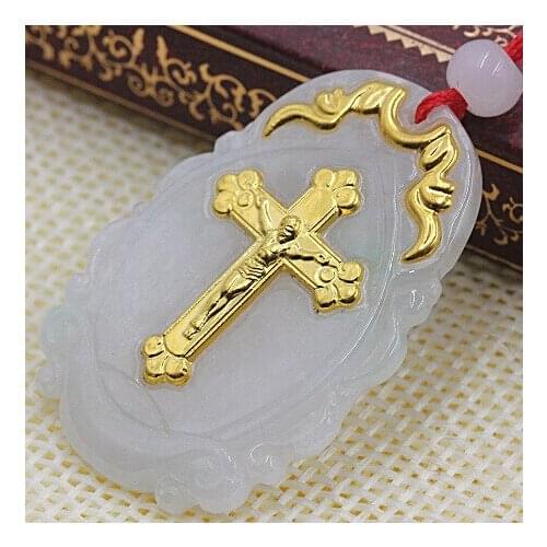 Suspension Natural Jade Pendants Women Men, Gold Jade Cross Pendant Necklace