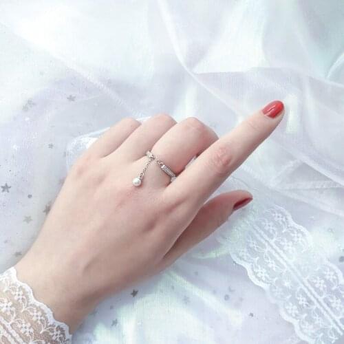 Tassel Zircon Chain Pearl Rings For Women Adjustable Fashion Korea Geometric Retro Design Girlfriend Party Gift Jewelry BOYULIGE