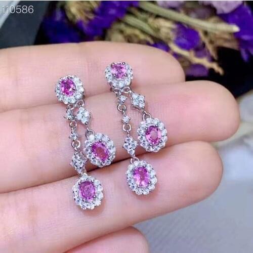 Natural Sri Lanka Ceylon Pink Sapphire Earrings Romantic Gift Fine Jewelry