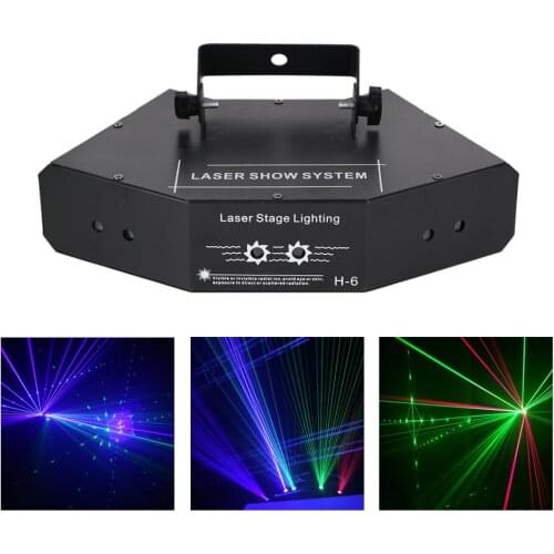 RGB Effect Scanner Laser Projector Lights DMX Disco Home Party DJ Beam Moving Ray Stage Show System Lighting 6 Eyes 24 Patterns