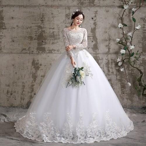 Wedding Dress 2020 New Full Sleeve With Train Lace Up Wedding Gown Princess Luxury Robe De Mariee Vestido De Noiva Plus Size