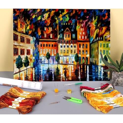 In The Old City Printed Fabric 11CT Cross Stitch Complete Kit Embroidery DMC Threads Craft Sewing Handiwork Hobby Needle