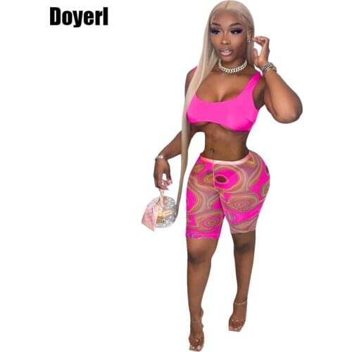 Biker Shorts 2 Piece Set for Summer Clubwear Party Crop Tank Top and Shorts Set for Women Bodycon Sexy Two Piece Club Outfits