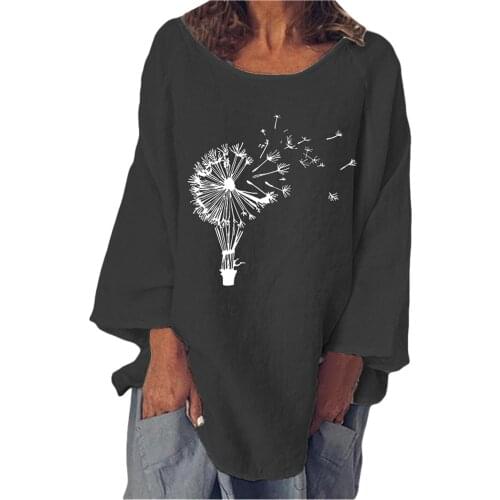Women Fashion Casual Cotton Line Dandelion Print 3/4 Sleeve Autumn Female Round Neck Long Sleeve T-shirt Verano Mujertops #t3g