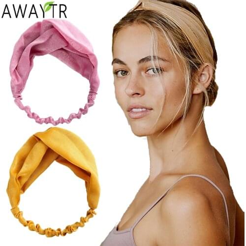 AWAYTR Bohemian Style Hairbands Headbands Women Retro Solid Cross Knot Turban Bandage Bandanas Women Hair Accessories Headdress