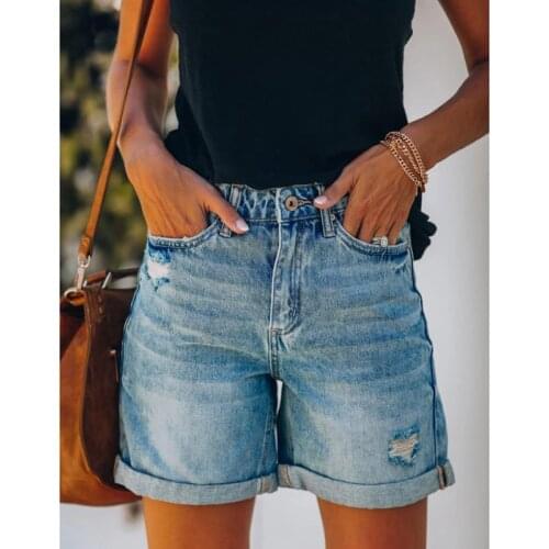 2021 new summer womens high-waisted wide-leg blue denim shorts casual womens loose straight button jeans Bermuda shorts