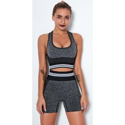 Fitness Suits Gym Women Outfits 2pcs Long Sleeve Shirt Sport Top Bras Seamless Leggings Shorts Workout Running Clothing Gym Wear