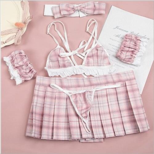 Women Mini Sexy Schoolgirl Lingerie Kawaii Erotic Cosplay Slutty Skirt Anime Lolita Role Play Costume For Girls Student Uniform