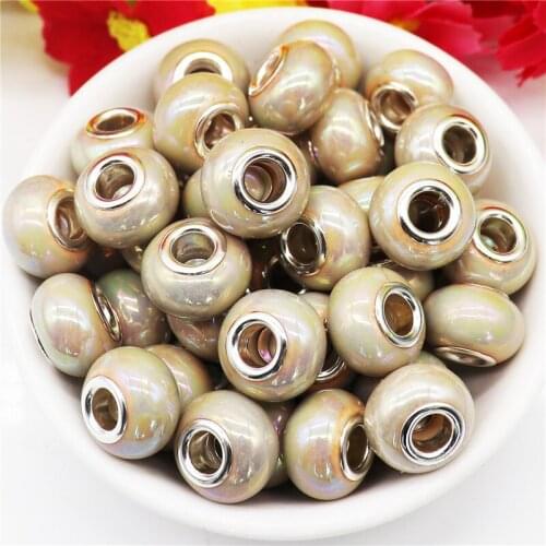 10 Pcs Lot Wholesale Khaki Color Large Hole Spacer Beads Fit European Pandora Bracelet Bangles for Women Girl DIY Jewelry Making