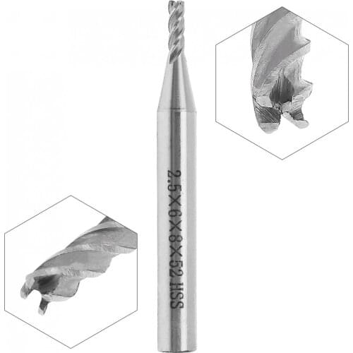2.5mm 4 Flute HSS & Aluminum End Mill Cutter with Super Hard Straight Shank for CNC Mold Processing Carving