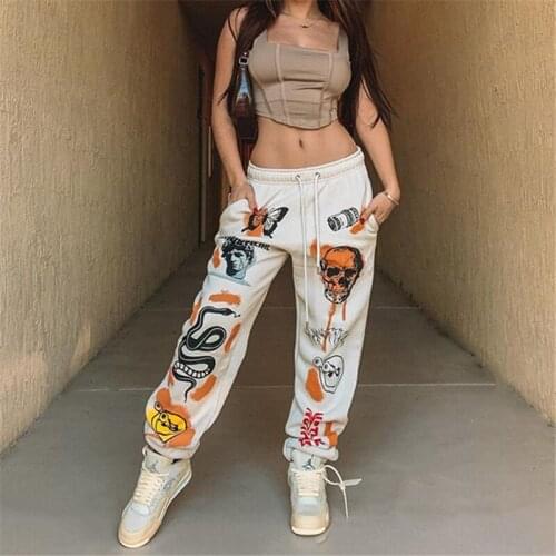 2021 Autumn Winter Fashion New Styles Plus Velvet Thickened Warmth Lace Printed Loose Casual Pants Women Trendy H264