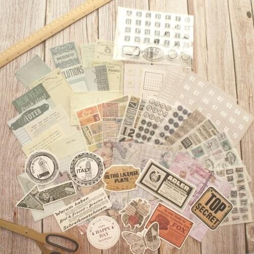 45 Pcs DIY Old Document Receipt Theme Tag Mini Card Background Craft Paper Stamp Scrapbooking Creative Set Gift Use