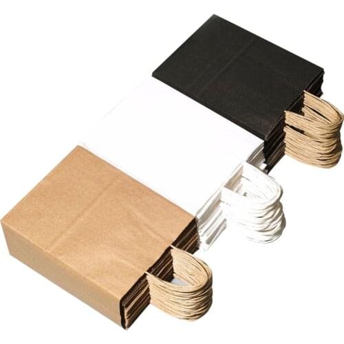 1-5 pcs Kraft Paper Bag with Handles Solid Color Gift Packing Bags for Store Clothes Wedding Christmas Supplies Handbags Kit