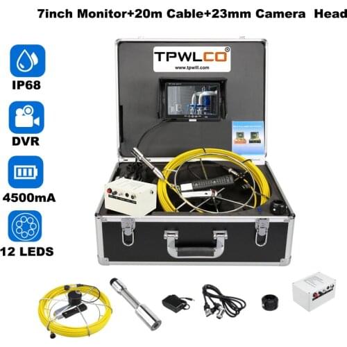 7Inch LCD DVR 1000TVL 23MM Camera Head Pipe Inspection Camera System 20M With Sun Visor And DVR Function