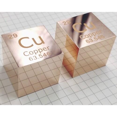 99.95% High Purity Mirror polished Copper Element Cube 25.4mm Metal Density Cubes Carved Element Periodic Table Cube