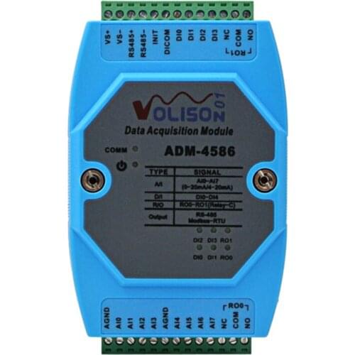 ADM-4586 8AI4DI2RO 8 way 4-20mA current acquisition 4 way switch input 2 way relay output IO acquisition module RS485