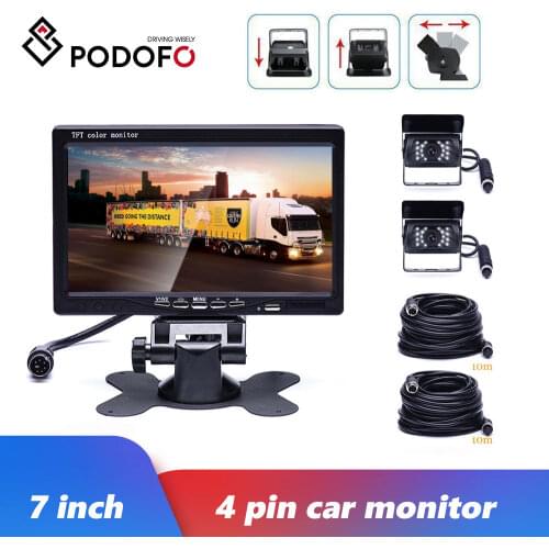 Podofo 7 inch 12V-24V TFT LCD Car Monitor Rear View Display Waterproof 4pin IR Night Vision Reversing Backup Rear View Camera