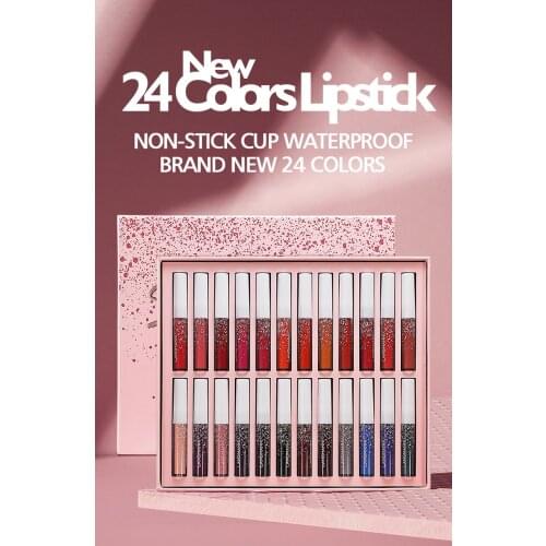 Lip Gloss langmanni 24 Matte Lip Glaze Set Halloween Makeup Tools Waterproof Non-stick Cup