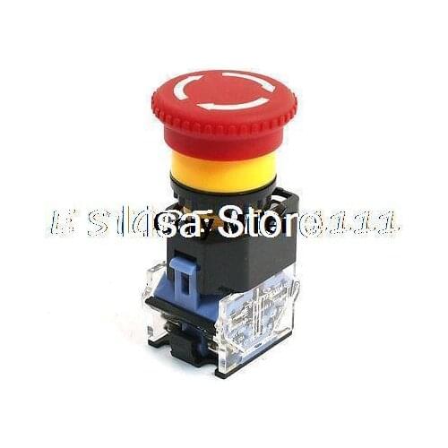 Locking Mushroom Head Rotary Stop Emergency Push Button Switch 600V 10A